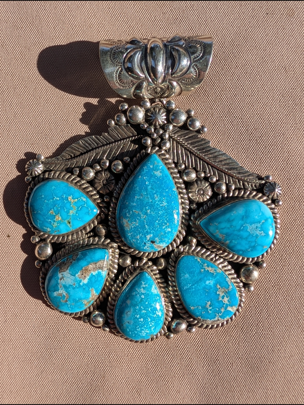 Tyler Brown Massive Turquoise Half Cluster Pendant - Kingman Feather And Flowers